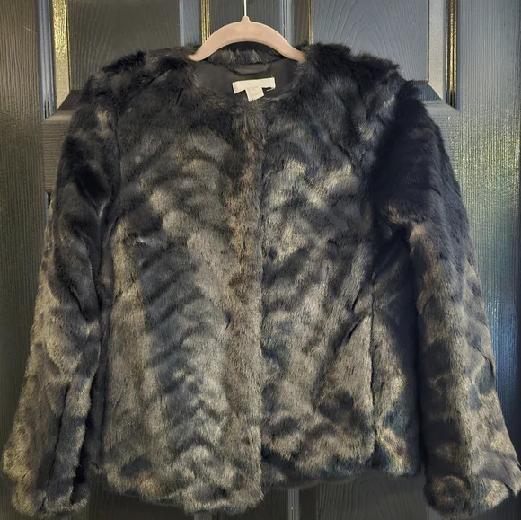H&M Ladies Faux Fur Jacket Black XS - Picture 1 of 9